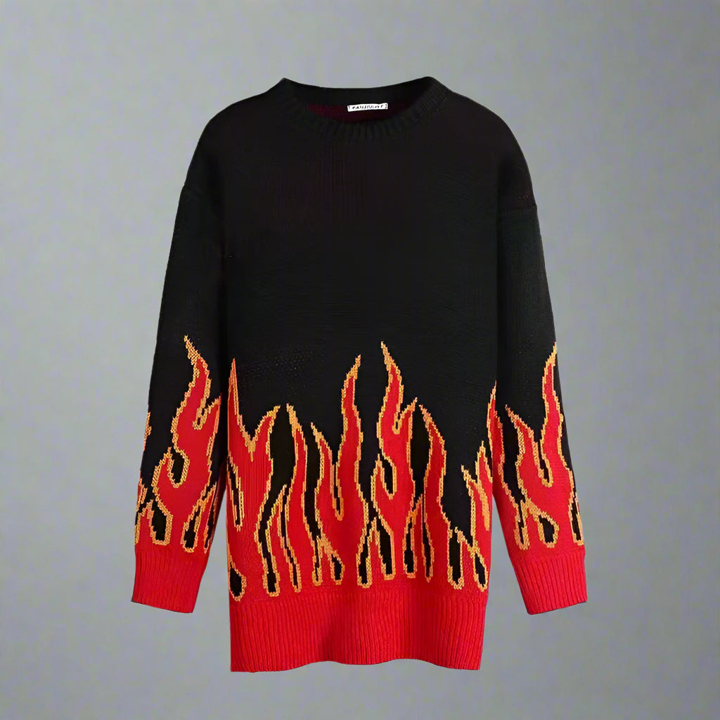 Unisex Flame Sweater in Oversized Fit - Stylish Winter Essential Plaid Sweater Polka Dot Checkered