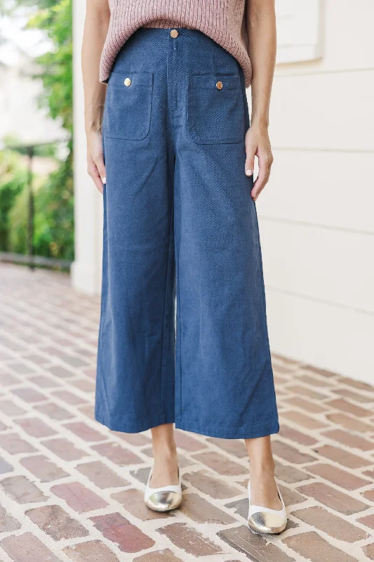 Let's Be Honest Navy Blue Canvas Pants Trendy Wide-Leg Pants