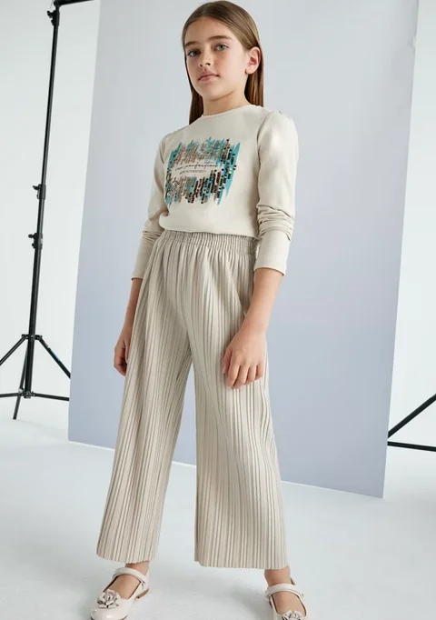 7544 Mayoral Tween/Teen Girls Pleated Pants - Champagne Trendy Tapered Pants