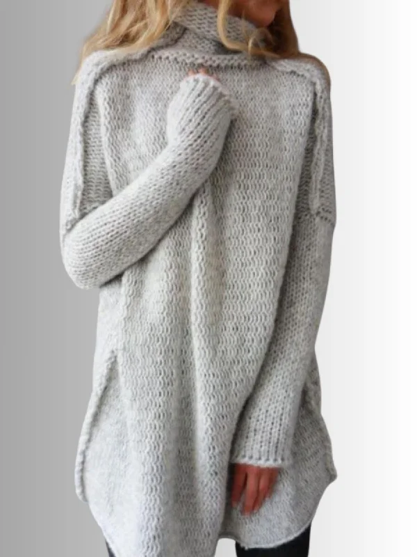 Elizabeth® |Stylish long sweater with high neckline Ribbed Striped Patterned