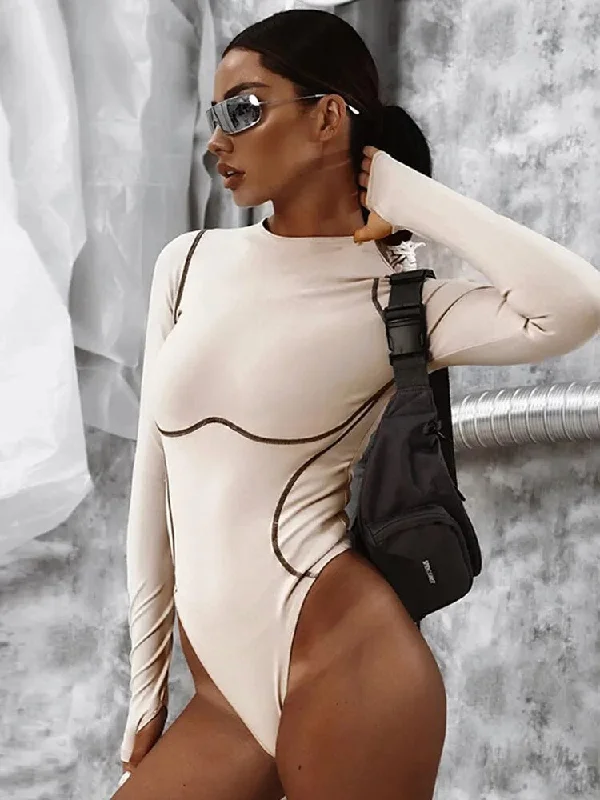 2020 Winter Women Sexy Bodycon Bodysuit Spring Knitted Solid Khaki Long Sleeve Bodysuit Body Tops For Women Jumpsuit Comfortable Stretch-Fit Bodysuit