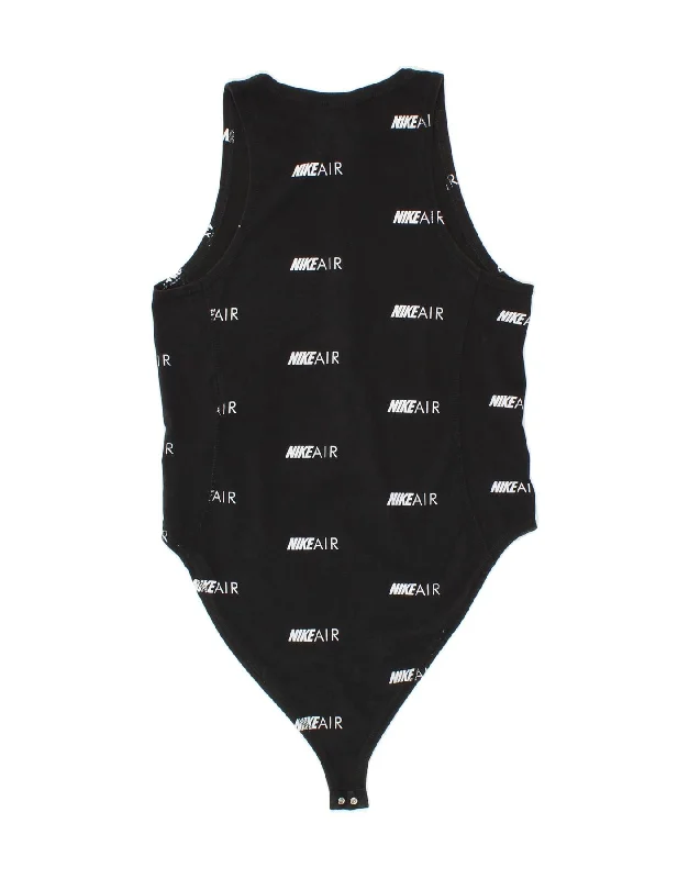 NIKE Womens Graphic Sleeveless Bodysuit UK 12 Medium Black Cotton Stylish Underwear Bodysuit