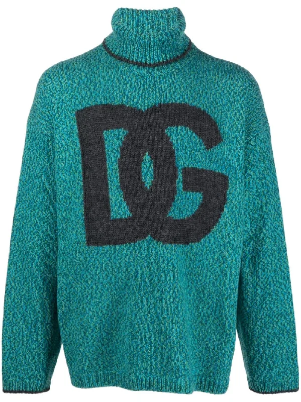 Dolce & Gabbana Sweaters Blue Hooded Sweater Collared Sweater Shawl Collar