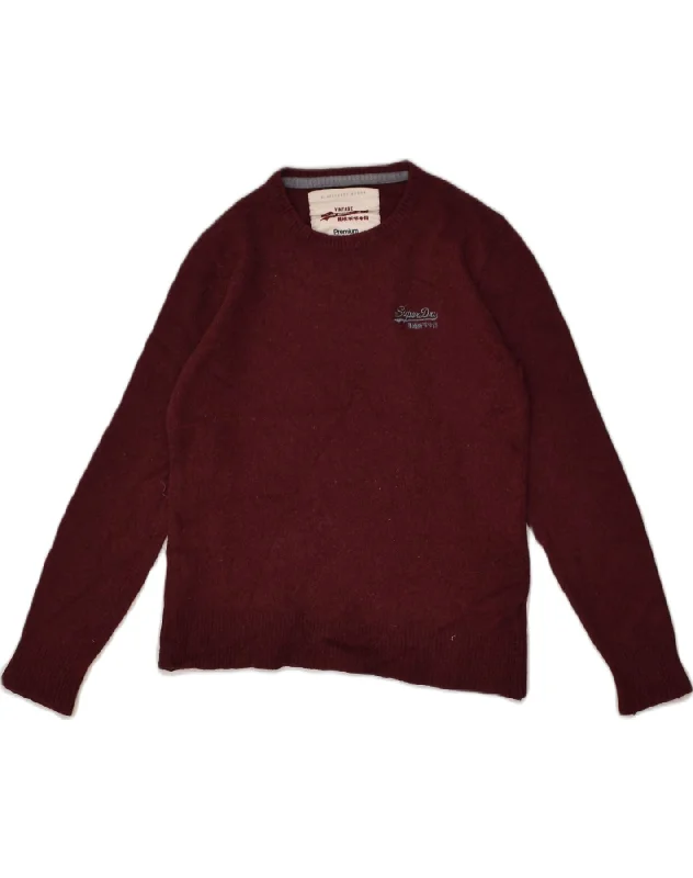 SUPERDRY Womens Crew Neck Jumper Sweater UK 18 XL Burgundy Lambswool Faux Fur Fabric Real Fur Fabric Shearling Fabric