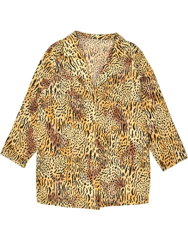 VINTAGE Womens 1 Button Blazer Jacket UK 14 Large Yellow Animal Print Belted Jacket Elasticated Jacket Padded Jacket
