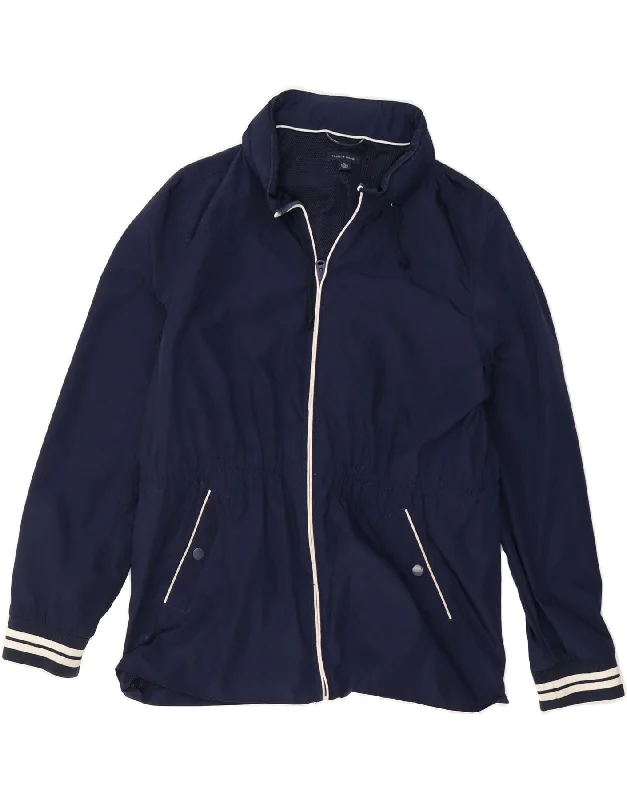 TOMMY HILFIGER Womens Hooded Rain Jacket UK 18 XL Navy Blue Polyester Satin Jacket Silk Jacket Chiffon Jacket