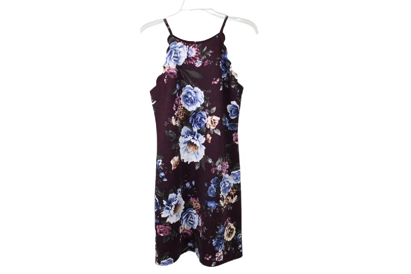 IZ Byer Burgundy Scalloped Floral Dress | M Tunics Party sparkling