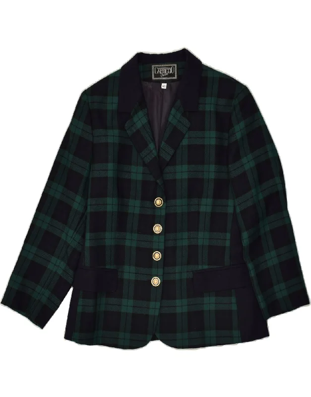 VINTAGE Womens 4 Button Blazer Jacket IT 46 Large Green Check Wool Corduroy Jacket Velvet Jacket Brocade Jacket