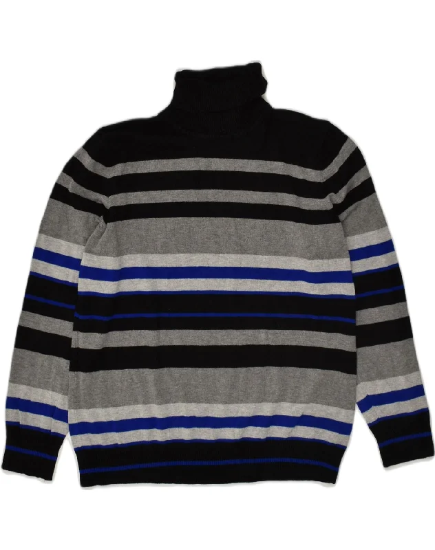 SEVEN 7 Womens Roll Neck Jumper Sweater UK 14 Medium Black Striped Rayon Glossy Satin Silk