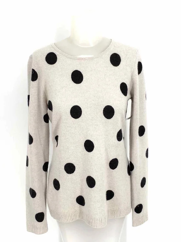 Saks 5th Ave Women's Gray/Black Crew Cashmere Polka Dot Size M Sweater Front Pockets Side Pockets Patch Pockets