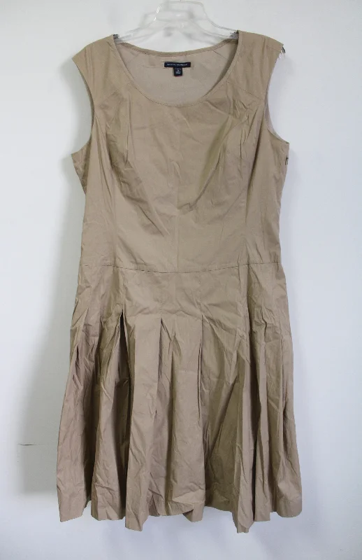 Banana Republic Stretch Tan Pleated Dress | 16 Boat Neckline Classic