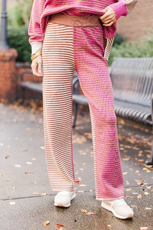 Let's Stay In Berry Striped Pants Sleek Black Pants