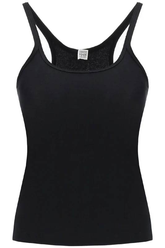 Scoop Neck Rib Tank Top  - Black lace back tank