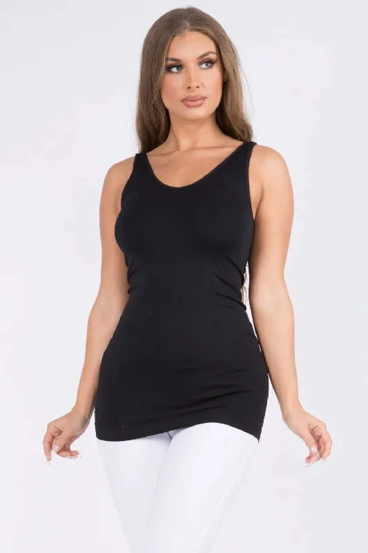 'YELETE' Women's Reversible V/U Neck Tank Top - Black (Plus Size) stylish tank top
