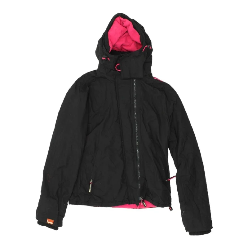 Superdry Womens Black Hooded Windcheater Nylon Rain Jacket | Vintage Designer Herringbone Jacket Houndstooth Jacket Plaid Jacket