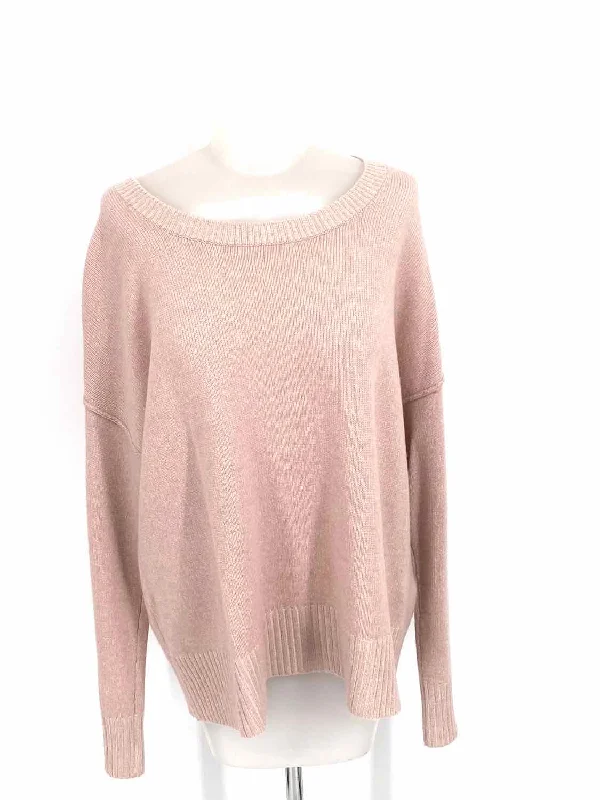 Eileen Fisher Women's Baby Pink Crew Cashmere Blend Size L Sweater Toggled Drawstring Belted