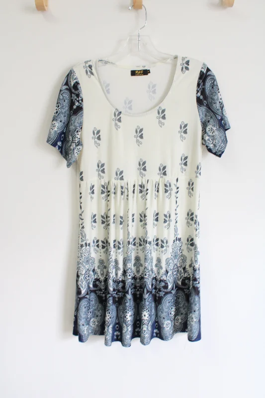 R&B Collection Cream & Blue Patterned Dress | M Tunics Recommended stylist