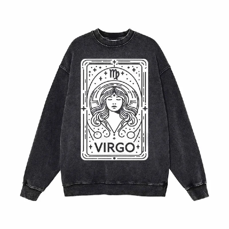 Virgo Tarot Card Horoscope Vintage Washed Sweatshirt Hoodie with Tied Waist Feminine Flattering