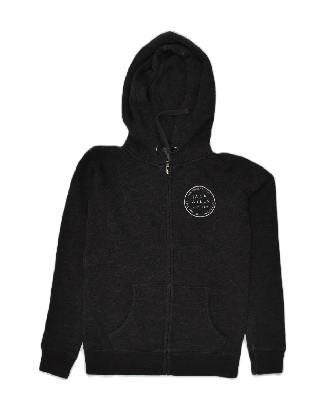 JACK WILLS Womens Zip Hoodie Sweater UK 6 XS Grey Polyester Houndstooth Herringbone Solid
