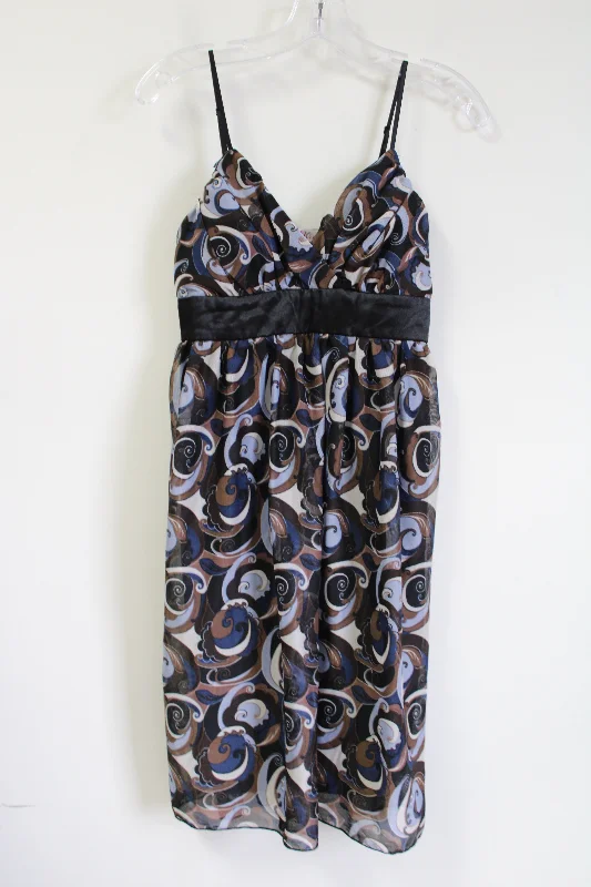 As U Wish Black Blue Brown Swirl Dress | M Tunics Sophisticated sleek
