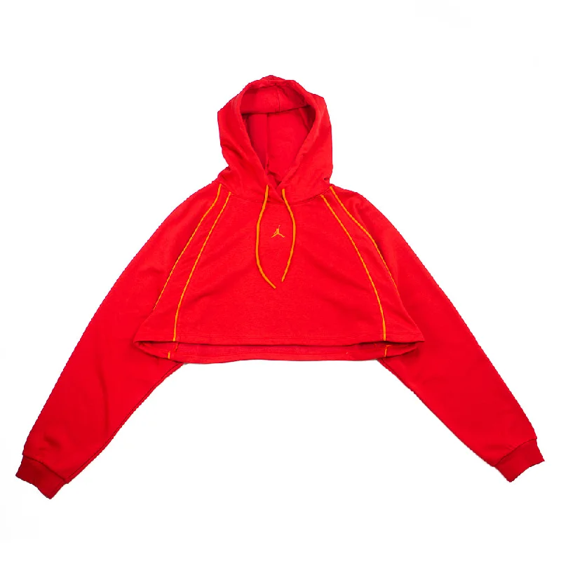 WMNS Jordan Sport Crop Hoodie (Fire Red/Safety Orange) Hoodie with Lining Warm Insulated
