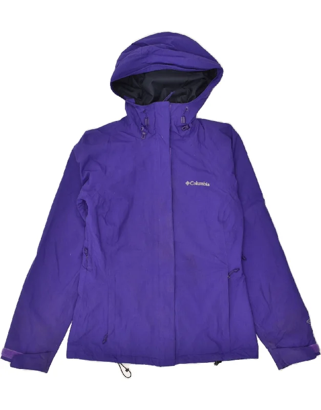 COLUMBIA Womens Omni-Tech Hooded Rain Jacket UK 6 XS Purple Nylon Fleece Fabric Down Fabric Feather Fabric