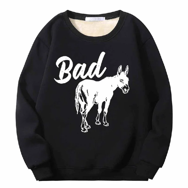 Funny Bad Ass Donkey Pattern Fleece Sherpa Sweatshirt Hoodie with Drawstring Waist Adjustable Fitted