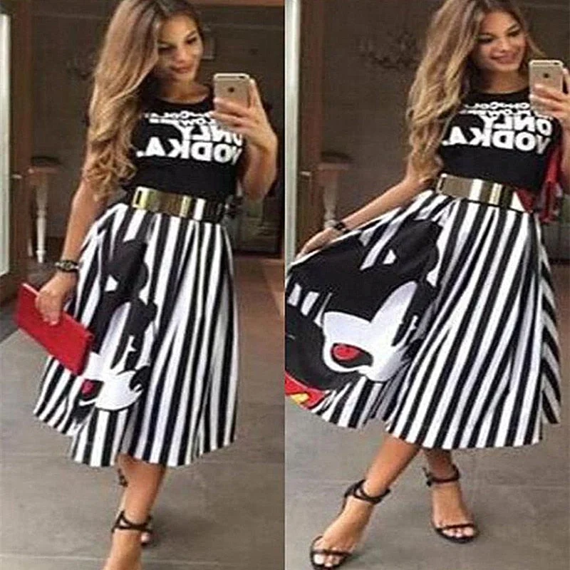ATKULLQZ 2019 fashion mouse stripe elegant women's skirt women's new style woman skirt boutique clothing Long section skirts elastic waist skirt