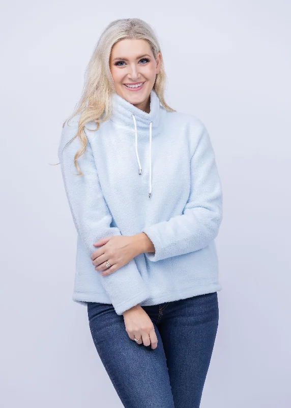 Tyler Boe Pia Fleece Sweatshirt in Light Sea Blue Hoodie with Back Slit Movement Comfort