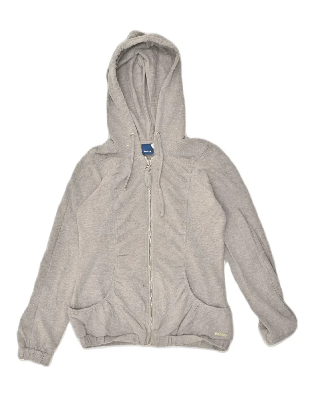 REEBOK Womens Zip Hoodie Sweater UK 10 Small Grey Chenille Fabric Brocade Fabric Lace Fabric