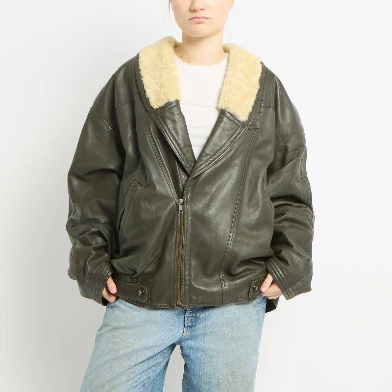 Leather Aviator Jacket - XL Satin Fabric Silk Fabric Chiffon Fabric
