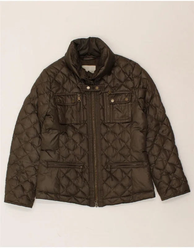 HENRY COTTONS Womens Quilted Jacket IT 42 Medium Brown Polyester Satin Jacket Silk Jacket Chiffon Jacket