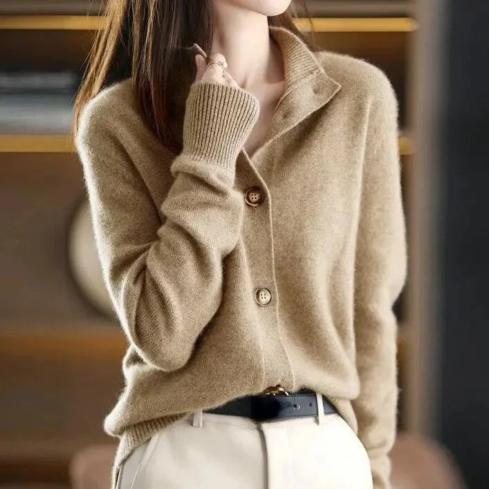 Eve® | Fashionable wool sweater with a mid-length collar Seamless Knitted Crochet