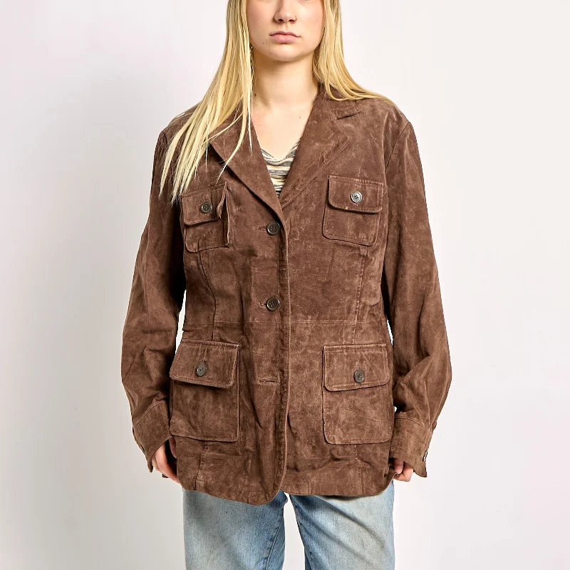 Long Suede Jacket With Front Pockets - XL Print Jacket Jacquard Jacket Patchwork Jacket