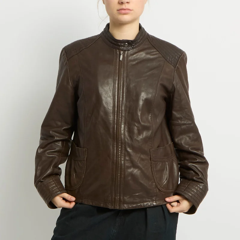Leather Racer Jacket - UK 14 Herringbone Jacket Checkered Jacket Solid Jacket