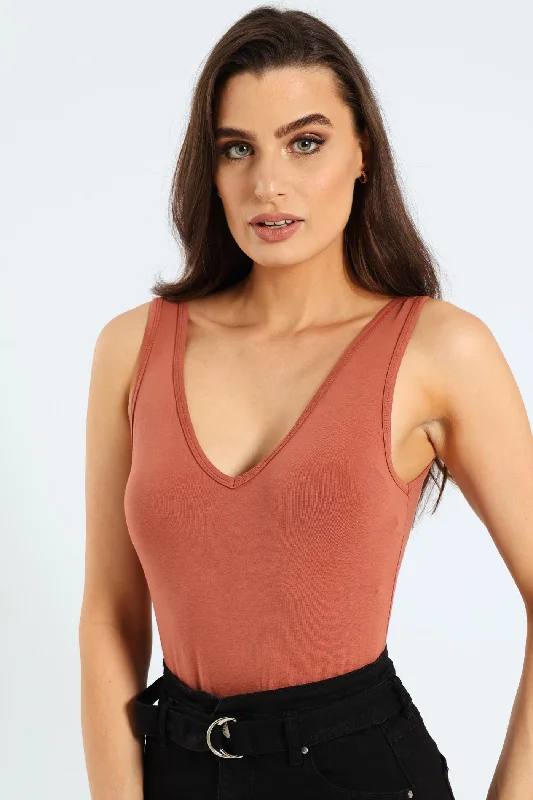 V-Neck Bodysuit - Copper Trendy Sculpting Bodysuit