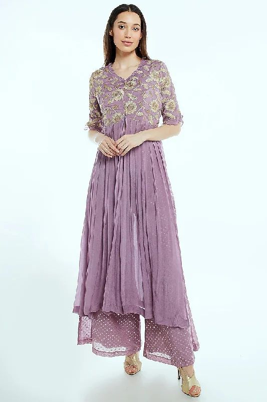 Lilac Kurta Farshi Pants Set Chic Slim Fit Pants
