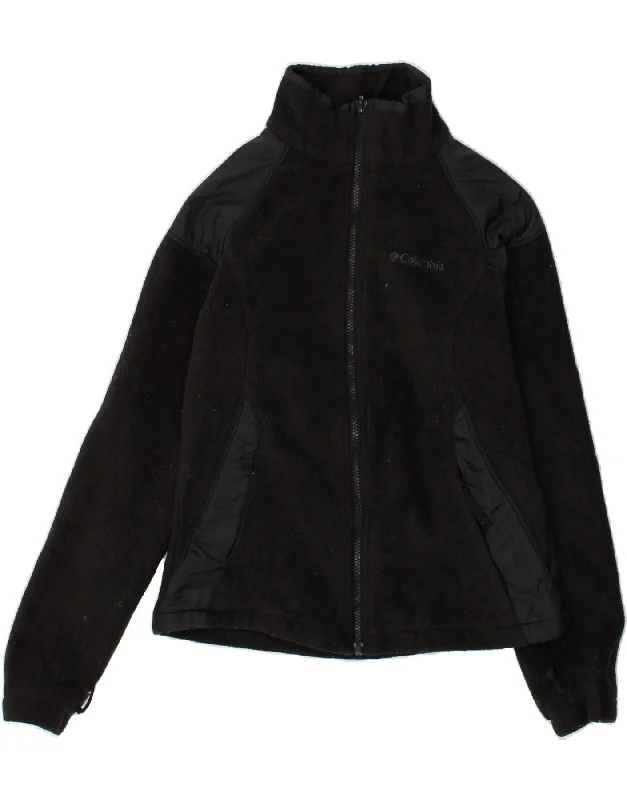 COLUMBIA Womens Graphic Fleece Jacket UK 12 Medium Black Polyester Wool Jacket Cashmere Jacket Tweed Jacket