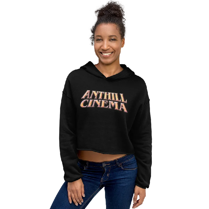Vintage Horror Logo - Anthill Cinema Crop Hoodie for women Hoodie with Pocket Utility Practical