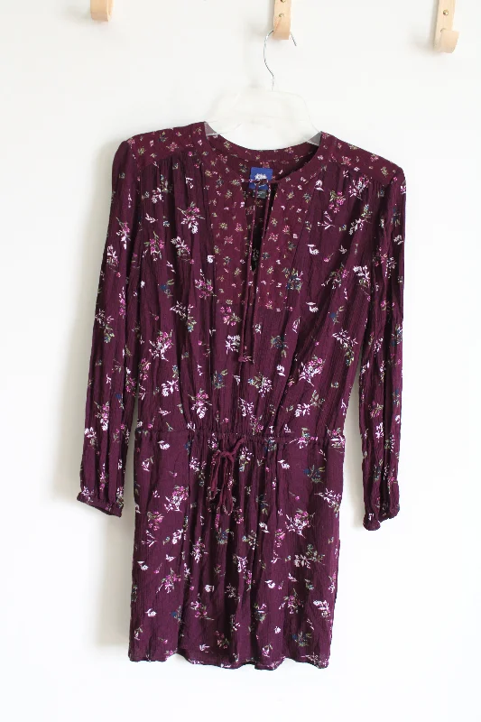 Route 66 Burgundy Long Sleeved Dress | S Floral Print girly
