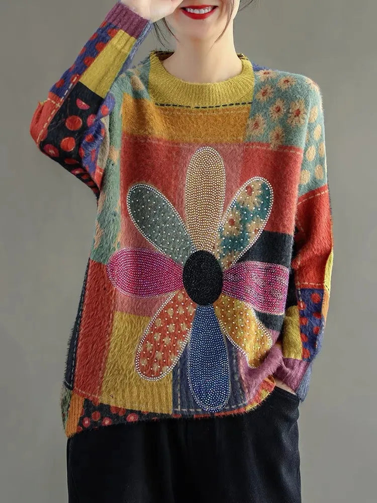 Julia®| Stylish sweater with floral pattern Fitted Slim Tailored