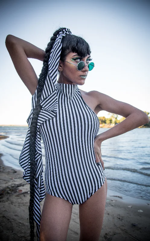 Circus Stripe Bamboo Calista Bodysuit Comfortable Spaghetti Strap Bodysuit