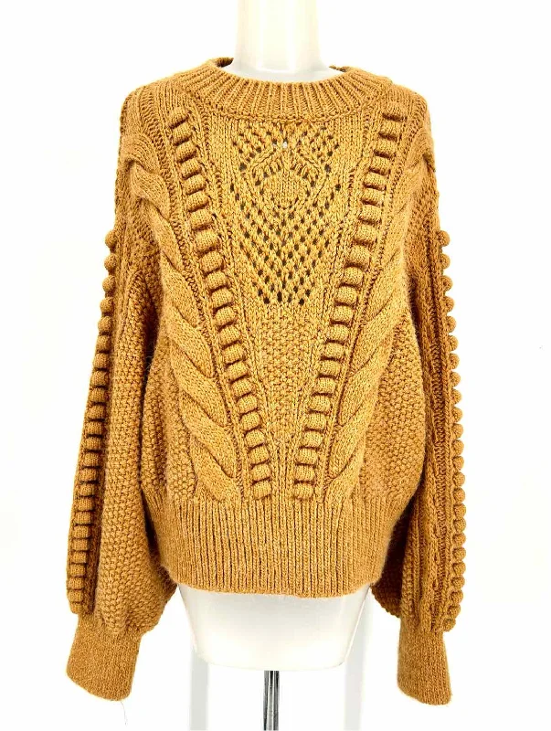 by Anthropologie Women's Orange Cable knit Size 1X Sweater Glossy Satin Silk