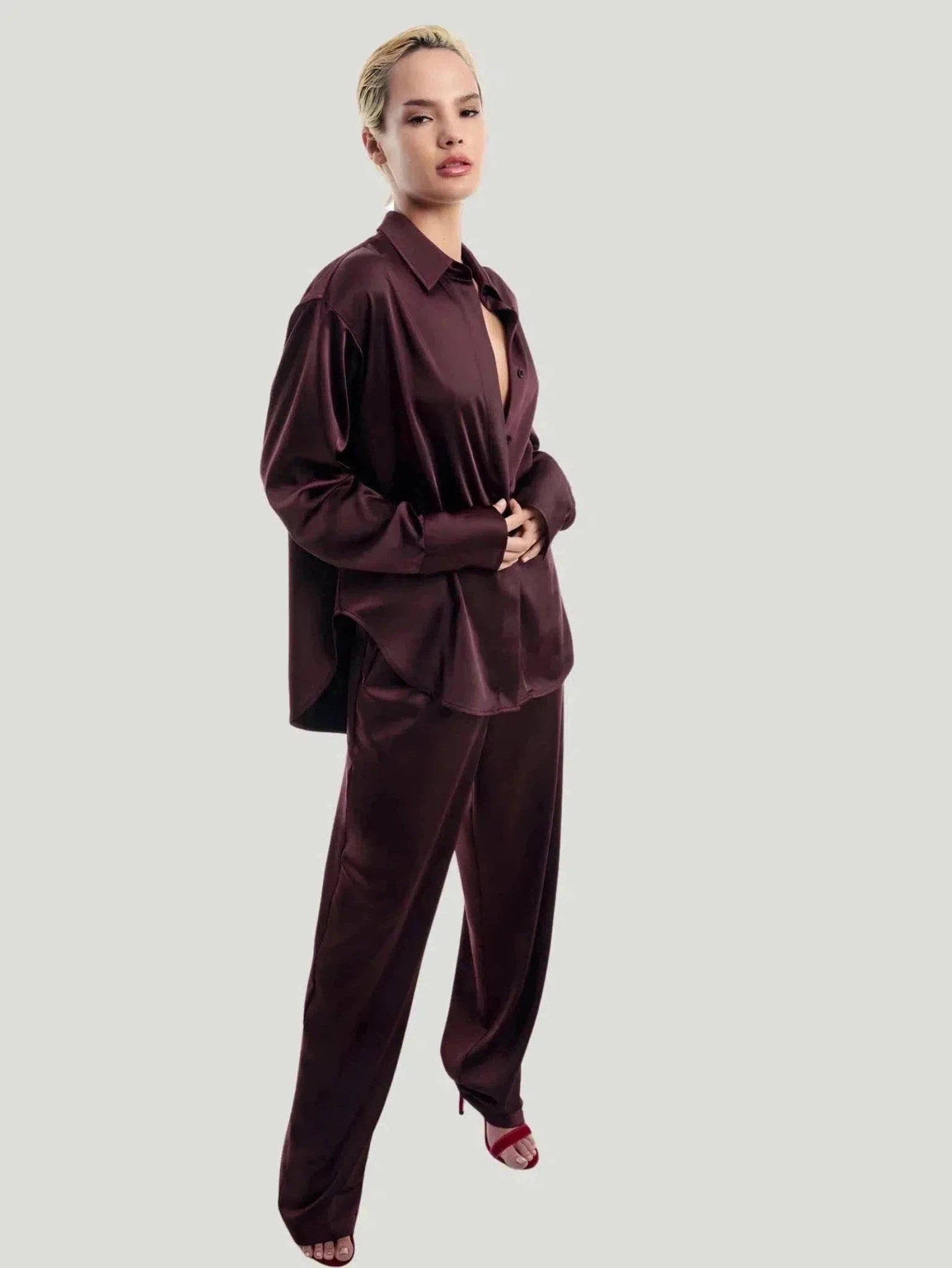 GOOD AMERICAN Washed Satin Pant Comfortable Denim Trousers