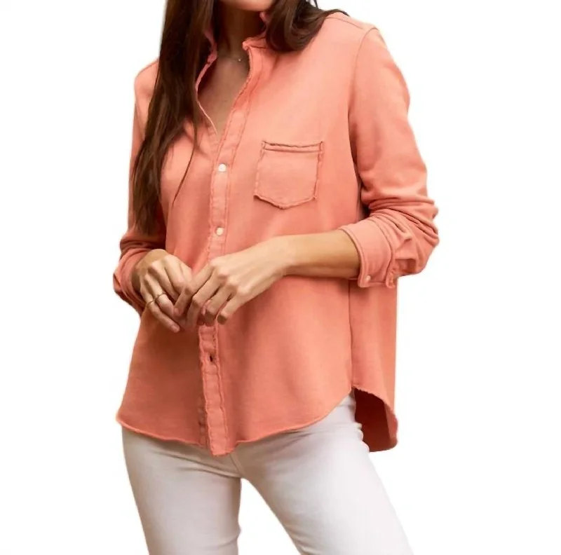 Button Up Sweatshirt In Squash Hoodie with V-Neck Classic Versatile
