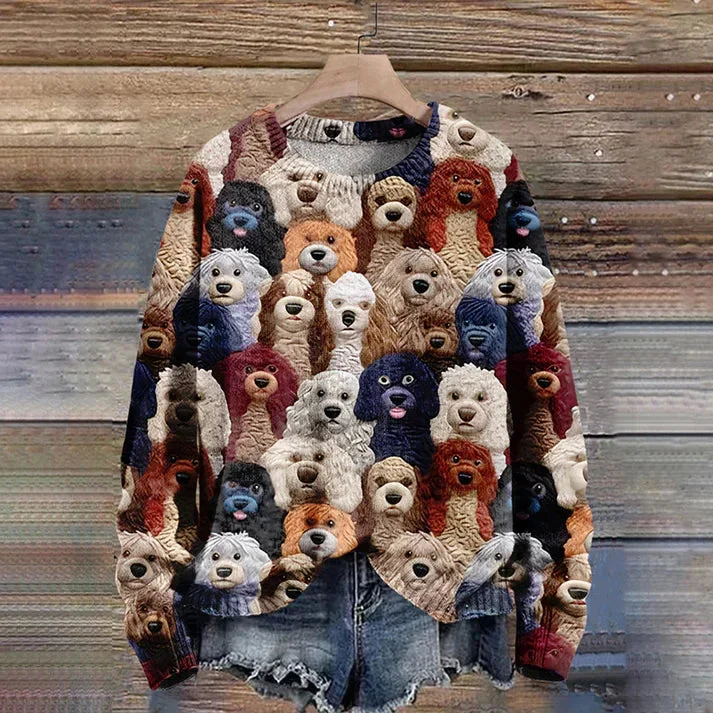 Claire ® | Knitted sweater with dog print Turtle Neck Boat Neck Asymmetrical Neck