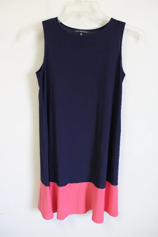 Nik And Nash Navy Blue Pink Color Blocked Stretch Dress | S Tunics Practical easy-care