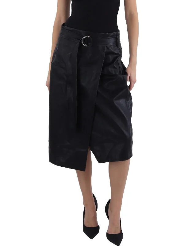 Womens Belted Asymmetrical Midi Skirt lace skirt intricate