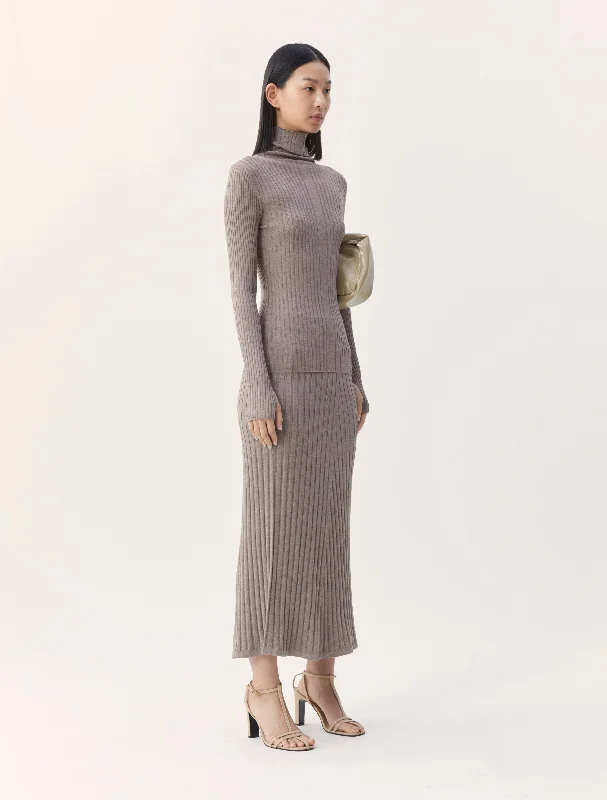 Maia Rib Skirt in Brown Marl wool skirt breathable