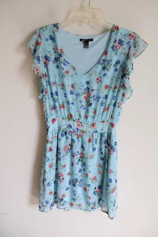 Mango Casual Blue Floral Chiffon Dress | XS Tunics Evening elegant
